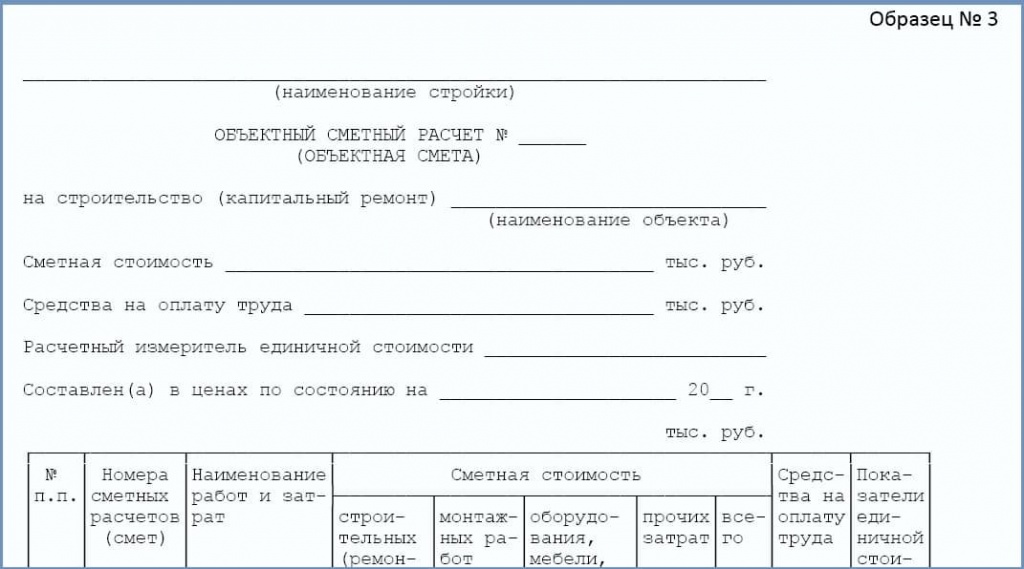 Образец сметы снт в новой редакции